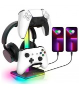 PIIFOXER EB03 RGB Controller Display Stand with Memory Function, Gaming Headset Holder with 2 USB2.0, Type-C Ports