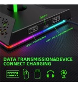 PIIFOXER EB03 RGB Controller Display Stand with Memory Function, Gaming Headset Holder with 2 USB2.0, Type-C Ports