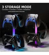 PIIFOXER EB03 RGB Controller Display Stand with Memory Function, Gaming Headset Holder with 2 USB2.0, Type-C Ports