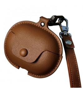 For Huawei FreeClip Wireless Charging Case Leather Cover Anti-drop Protector with Short Strap - Brown