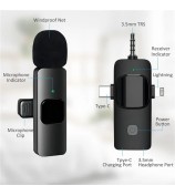 K15 3 in 1 Wireless Lavalier Microphone with Noise Reduction USB-C Microphone for Smartphone Computer Camera