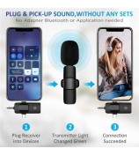K15 3 in 1 Wireless Lavalier Microphone with Noise Reduction USB-C Microphone for Smartphone Computer Camera
