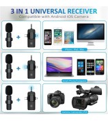 K15 3 in 1 Wireless Lavalier Microphone with Noise Reduction USB-C Microphone for Smartphone Computer Camera