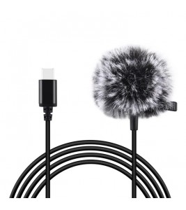 PULUZ PU425 1.5m Lavalier Microphone USB-C Lapel Clip-On Omni Condenser Mic for Video Recording