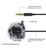 PULUZ PU424 1.5m 3.5mm Lavalier Microphone Clip-On Omnidirectional Condenser Mic for Phone K Song, Recording