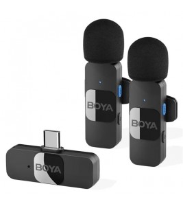 BOYA BY-V20 2.4Ghz Wireless Lavalier Microphones USB-C Mini Video Recording Mic with 2 Transmitters + 1 Receiver