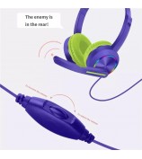 AKZ-020 LED Light Cat Ears Headphones Wired Over-Ear Gaming Headset with Microphone - Purple