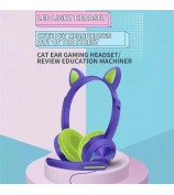 AKZ-020 LED Light Cat Ears Headphones Wired Over-Ear Gaming Headset with Microphone - Purple