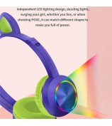 AKZ-020 LED Light Cat Ears Headphones Wired Over-Ear Gaming Headset with Microphone - Purple