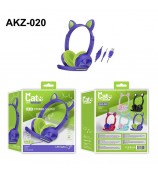 AKZ-020 LED Light Cat Ears Headphones Wired Over-Ear Gaming Headset with Microphone - Purple