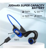 AKZ-G3 Bendable Bone Conduction Earphones Wireless Bluetooth Headphones with Power Display - Blue