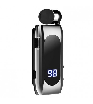 K55 Business Bluetooth Single-Ear Earphone Battery Display Clip-On Intelligent Noise Reduction Telescopic Headset Clipper - Silver