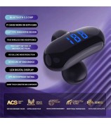 F20 Bluetooth Ear Clip Earphone Digital Display Wireless Music Headset - Black
