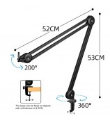 Microphone Boom Arm Stand Heavy Duty Cantilever Bracket Adjustable Suspension Mic Stand - Black