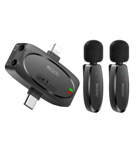 YESIDO KR15 Low Latency Wireless Lavalier Microphone iP / Type-C / 3.5mm Receiver + 2 Transmitter Mic Set