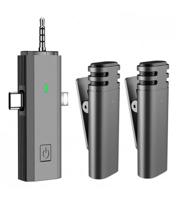 S17 For iPhone+Type-C+3.5mm AUX 3-In-1 Wireless Lavalier Microphone for Cell Phones, Cameras