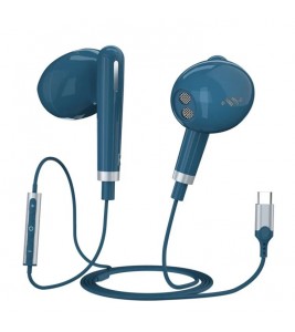 ME545D For iPhone 15 Type-C Wired Earphone Line Control Music Calling Headset with Built-In Mic, Analog Version - Blue
