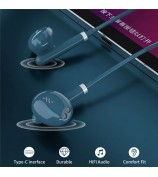 ME545D For iPhone 15 Type-C Wired Earphone Line Control Music Calling Headset with Built-In Mic, Analog Version - Blue