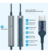 ME545D For iPhone 15 Type-C Wired Earphone Line Control Music Calling Headset with Built-In Mic, Analog Version - Blue
