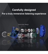 TRN MT4 PRO Detachable 3.5mm Wired In-Ear Earphone Dual Dynamic Driver HiFi Monitor Headphone with Mic - Blue