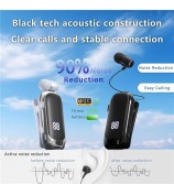 K88 Business Lavalier Headphones Retractable Sports Bluetooth Earphones with LED Display - Black