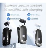 K88 Business Lavalier Headphones Retractable Sports Bluetooth Earphones with LED Display - Black