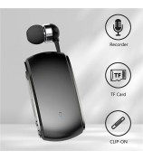 K68 Retractable Lavalier Bluetooth Earphone MP3 Conference Recording Wireless Headphone - Black