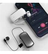 K68 Retractable Lavalier Bluetooth Earphone MP3 Conference Recording Wireless Headphone - Black