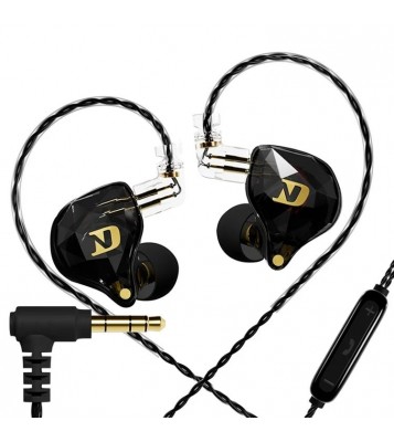 ND NX2 Wired Earphones Dynamic Drive Headphones HiFi Stereo Bass Earbud with Detachable Cable, with Mic - Black