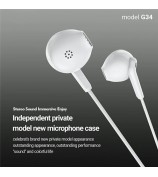 CELEBRAT G34 3.5mm Wired Earphone Wire Control Stereo Music Calls Headset - White