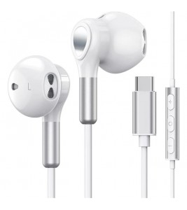 ME542 Type-C Wired Earphones with Mic Magnetic Semi-In-Ear Headphones for iPhone Google Samsung - White