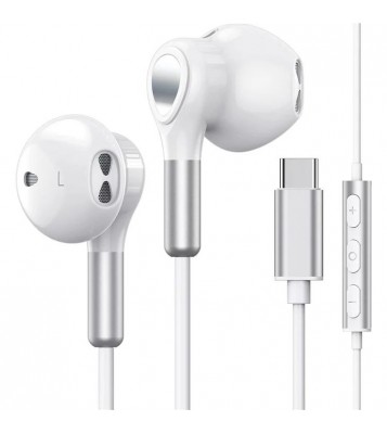 ME542 Type-C Wired Earphones with Mic Magnetic Semi-In-Ear Headphones for iPhone Google Samsung - White