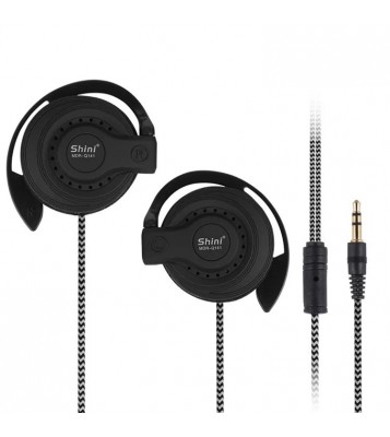 Q141 Sports Headphones Fitness Stereo Bass Earphones Ear Hook 3.5mm Braided Wired Headset - Black