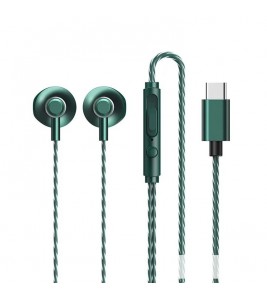 REMAX RM-711a Music Call Mic Headphone Powerful Bass Type-C Wired Earphone - Green