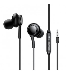 JOYROOM JR-EW02 3.5mm Wire-controlled Earphone HiFi Sound In-ear Headphone with Mic - Black