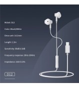 CELEBRAT D12 Type-C Wired Earphone HiFi Stereo Phone Music Headset - Black