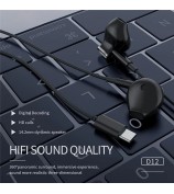 CELEBRAT D12 Type-C Wired Earphone HiFi Stereo Phone Music Headset - Black