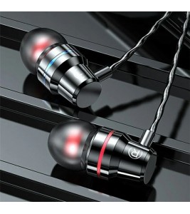 3.5mm In-Ear Metal Bass Sound Earbud Music Headphone with Wired Volume Control - Black