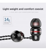 3.5mm In-Ear Metal Bass Sound Earbud Music Headphone with Wired Volume Control - Black