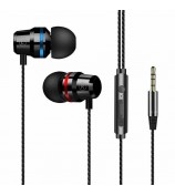 3.5mm In-Ear Metal Bass Sound Earbud Music Headphone with Wired Volume Control - Black