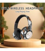 AKZ 36 Creative Graffiti Bluetooth Headphone FM Radio Foldable Stereo Wireless Headset - Black