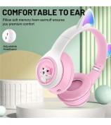 AKZ-07 LED Light Cat Ears Bluetooth Headphones Stereo Sound Wireless PC Gaming Over-Ear Headset - Pink