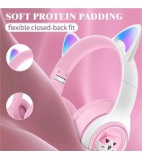 AKZ-07 LED Light Cat Ears Bluetooth Headphones Stereo Sound Wireless PC Gaming Over-Ear Headset - Pink