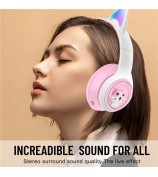 AKZ-07 LED Light Cat Ears Bluetooth Headphones Stereo Sound Wireless PC Gaming Over-Ear Headset - Pink