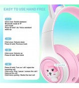 AKZ-07 LED Light Cat Ears Bluetooth Headphones Stereo Sound Wireless PC Gaming Over-Ear Headset - Pink