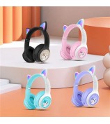 AKZ-07 LED Light Cat Ears Bluetooth Headphones Stereo Sound Wireless PC Gaming Over-Ear Headset - Pink