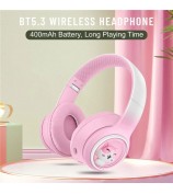 AKZ-08 Cute Cartoon Wireless Bluetooth Headphone Stereo Music Head-Mounted Headset - Pink