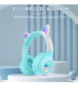 AKZ-02 Color Light Cat Ear Wireless Bluetooth Headphone Heavy Bass E-Sport Head-Mounted Headset - Gradient Sky Blue