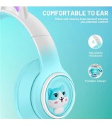 AKZ-02 Color Light Cat Ear Wireless Bluetooth Headphone Heavy Bass E-Sport Head-Mounted Headset - Gradient Sky Blue