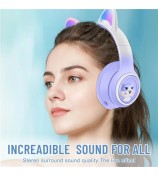 AKZ-02 Color Light Cat Ear Wireless Bluetooth Headphone Heavy Bass E-Sport Head-Mounted Headset - Gradient Sky Blue